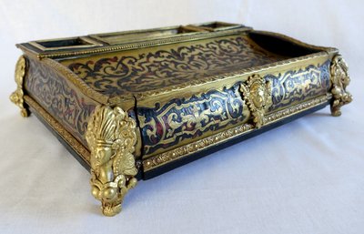 Large Napoleon III inkwell in the Louis XIV style, Boulle marquetry desk set