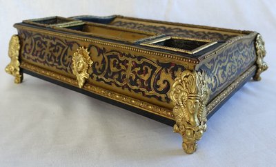 Large Napoleon III inkwell in the Louis XIV style, Boulle marquetry desk set