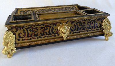 Large Napoleon III inkwell in the Louis XIV style, Boulle marquetry desk set