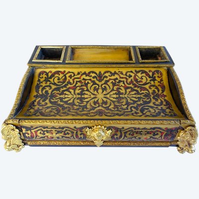 Large Napoleon III inkwell in the Louis XIV style, Boulle marquetry desk set