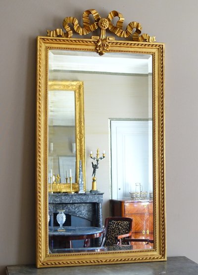 Miroir de cheminée / à suspendre, style Louis XVI, bois doré - 79cm x 150cm