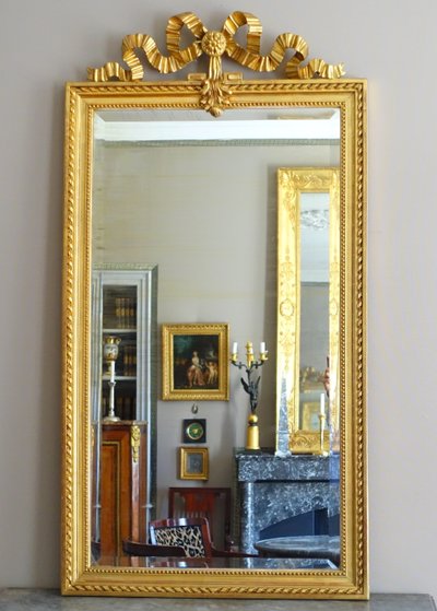 Miroir de cheminée / à suspendre, style Louis XVI, bois doré - 79cm x 150cm