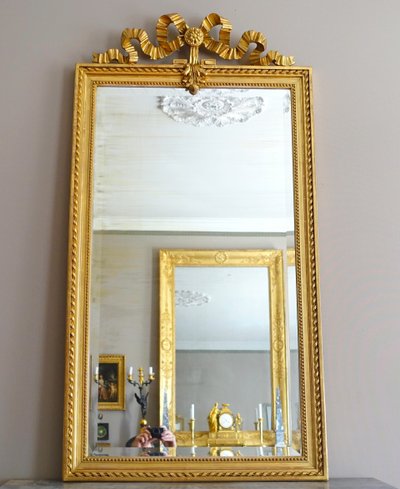 Miroir de cheminée / à suspendre, style Louis XVI, bois doré - 79cm x 150cm