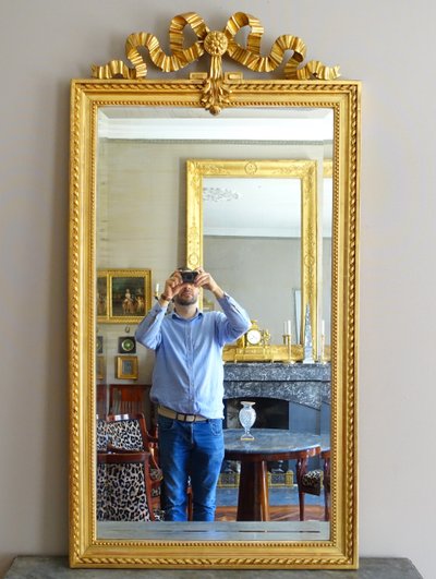 Miroir de cheminée / à suspendre, style Louis XVI, bois doré - 79cm x 150cm
