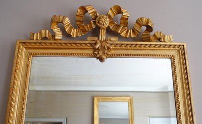 Miroir de cheminée / à suspendre, style Louis XVI, bois doré - 79cm x 150cm