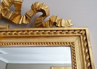 Miroir de cheminée / à suspendre, style Louis XVI, bois doré - 79cm x 150cm