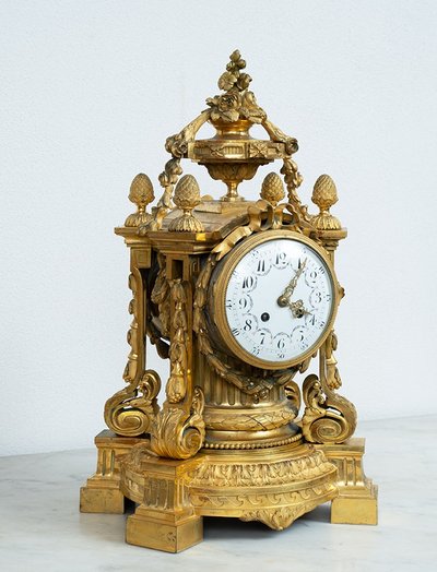 Antique Napoleon III gilt bronze clock. 19th century.