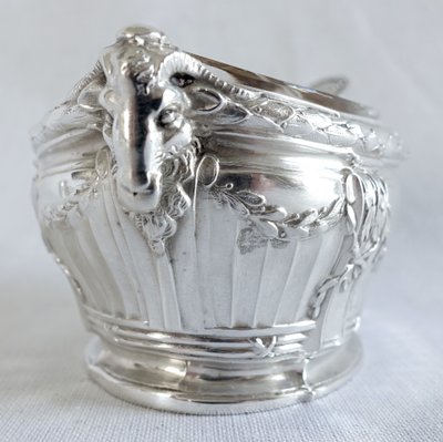 Puiforcat: suite of 4 solid silver salt cellars, Louis XVI style, ram heads