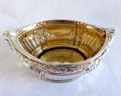 Puiforcat: suite of 4 solid silver salt cellars, Louis XVI style, ram heads