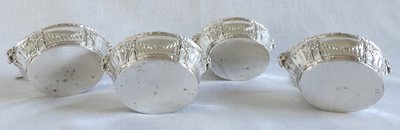 Puiforcat: suite of 4 solid silver salt cellars, Louis XVI style, ram heads