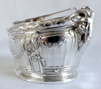 Puiforcat: suite of 4 solid silver salt cellars, Louis XVI style, ram heads