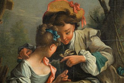 Paire de petit tableau anciennes huile sur toile France fin XVIIIe siècle.
