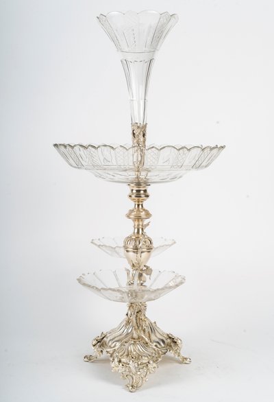 A silver-plated metal and crystal centerpiece, early 20th century