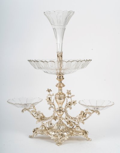 A silver-plated metal and crystal centerpiece, early 20th century