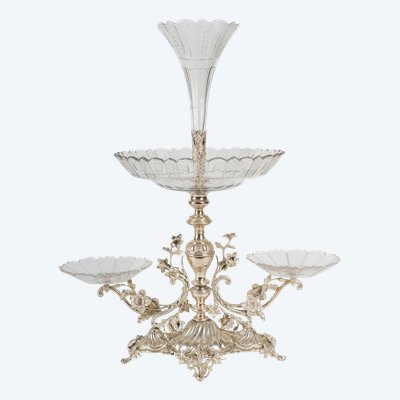 A silver-plated metal and crystal centerpiece, early 20th century