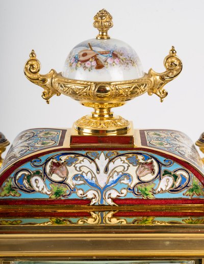 A gilt bronze, porcelain and cloisonné enamel set, late 19th century