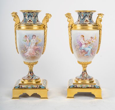 A gilt bronze, porcelain and cloisonné enamel set, late 19th century