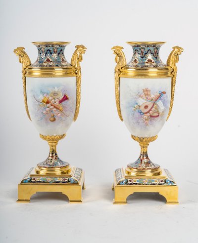 A gilt bronze, porcelain and cloisonné enamel set, late 19th century