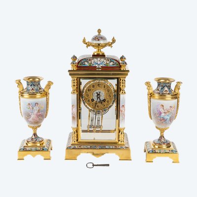 A gilt bronze, porcelain and cloisonné enamel set, late 19th century