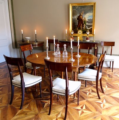 Mahogany half-moon game table / dining table, Louis XVI Directoire period - late 18th century