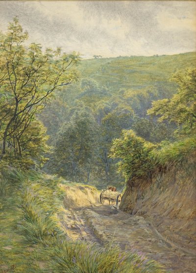 Chemin de sable avec charrette et chevaux, Watercolour on paper par Frank Walton (1840–1928)