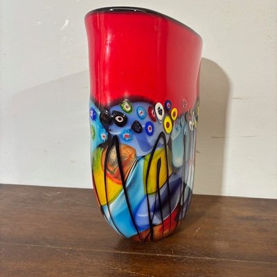 Stunning Murano glass vase incamiciata processing and in Murrine Millefiori . 70's Big