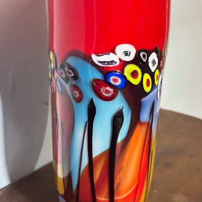 Stunning Murano glass vase incamiciata processing and in Murrine Millefiori . 70's Big