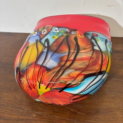 Stunning Murano glass vase incamiciata processing and in Murrine Millefiori . 70's Big