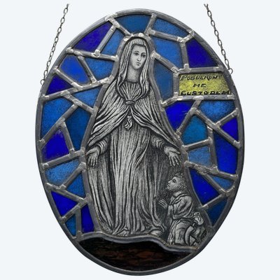 Stained glass Virgin Mary 19th century Posuerunt me custodem