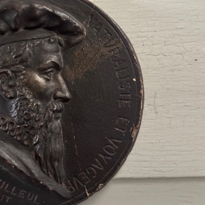 Tondo medallion by Charles Filleul Pierre Belon naturalist 20th century