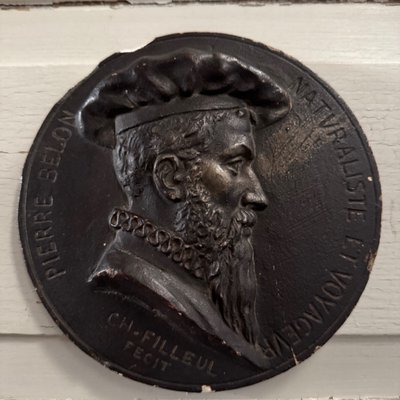 Tondo medallion by Charles Filleul Pierre Belon naturalist 20th century