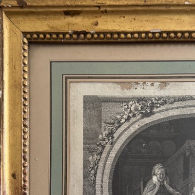 18th century engraving The Happiness of Household Life after de Launay, pearl frame