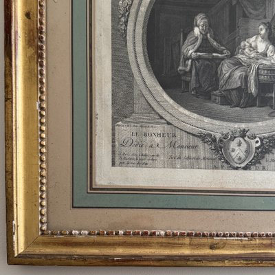 18th century engraving The Happiness of Household Life after de Launay, pearl frame