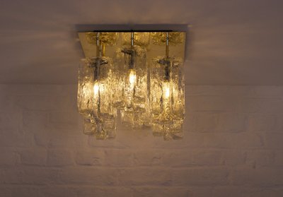 Ice Glass ceiling light in Kalmar brass .