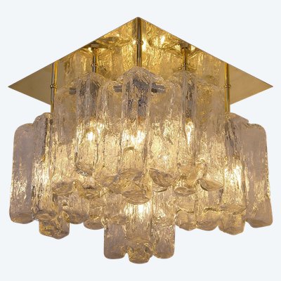 Ice Glass ceiling light in Kalmar brass .
