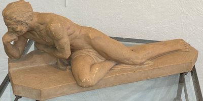 Sculpture in patinated terracotta signed J. DALBREUSE - Athlete resting - ART DECO