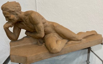 Sculpture in patinated terracotta signed J. DALBREUSE - Athlete resting - ART DECO