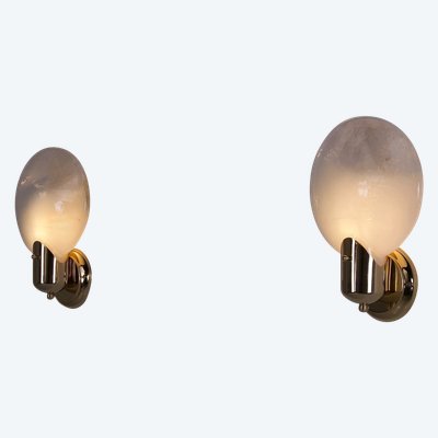 Paire d’Appliques Lenticulaire en Verre Opalescent