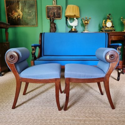 JBB DEMAY, rare paire de tabourets à secrets, estampillés, Époque Directoire-Consulat