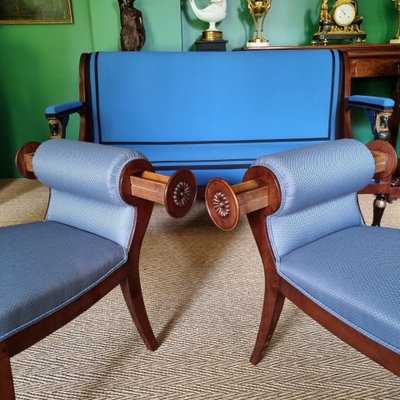 JBB DEMAY, rare paire de tabourets à secrets, estampillés, Époque Directoire-Consulat