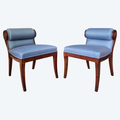 JBB DEMAY, rare paire de tabourets à secrets, estampillés, Époque Directoire-Consulat