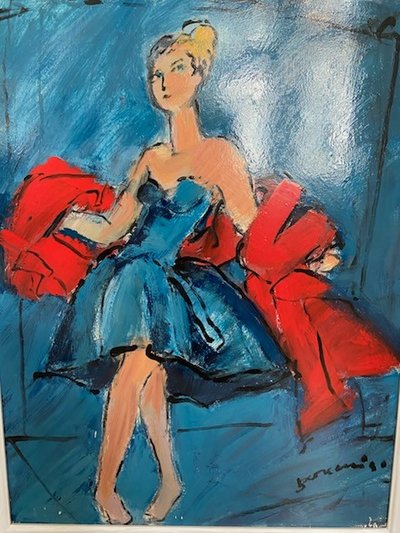 Mario Bonamici (1912-2002), Tableau Femme Au Boa, 2000.