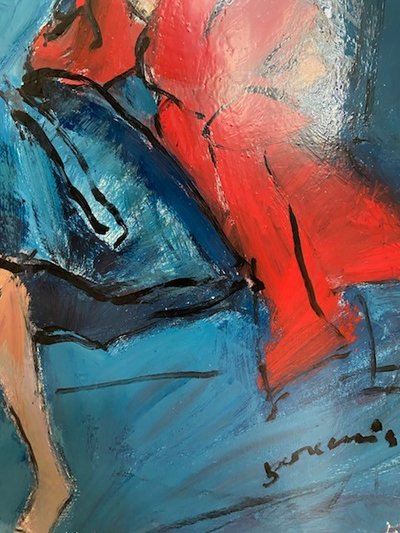 Mario Bonamici (1912-2002), Tableau Femme Au Boa, 2000.
