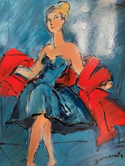 Mario Bonamici (1912-2002), Tableau Femme Au Boa, 2000.