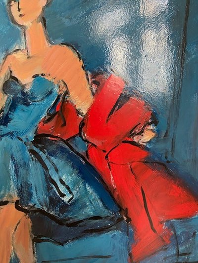 Mario Bonamici (1912-2002), Tableau Femme Au Boa, 2000.