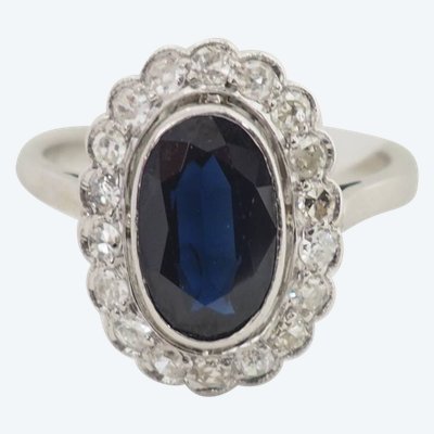 Bague Pompadour en or blanc, saphir et diamants