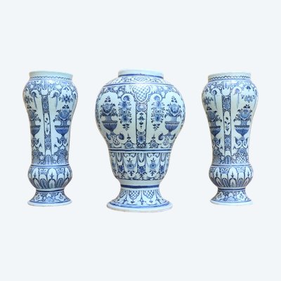 Set of three Rouen earthenware vases