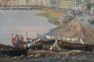 Gouache/Aquarelle ancienne représentant une vue de Naples. Période 19ème siècle.