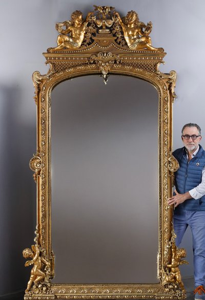 MONUMENTAL LOUIS XVI MIRROR, NAPOLEON III PERIOD WORK