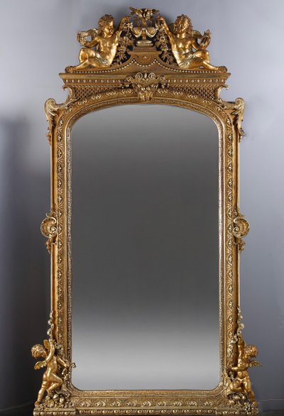 MONUMENTAL LOUIS XVI MIRROR, NAPOLEON III PERIOD WORK